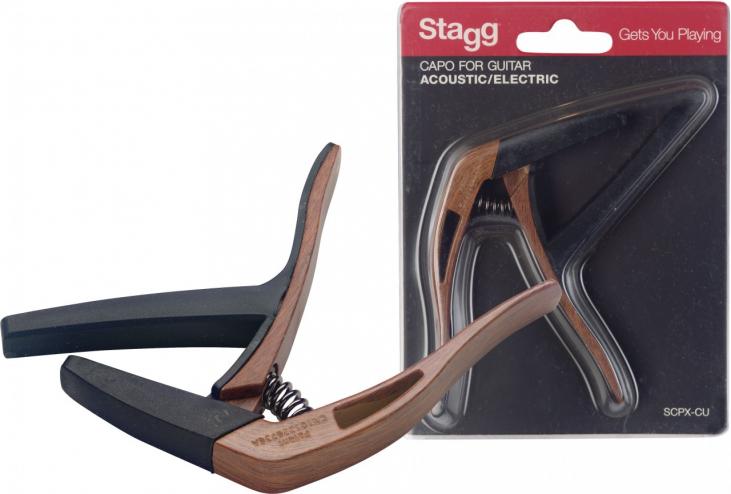 STAGG SCPX-CU DKWOOD - CAPODASTRE A PINCE BOIS FONCE FOLK/ELECTRIC