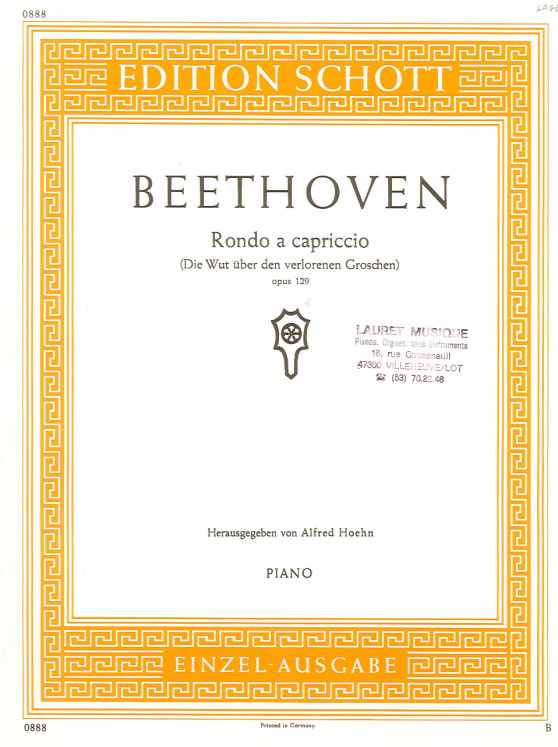 BEETHOVEN - RONDO A CAPRICIO OPUS 129 PIANO ED SCHOTT