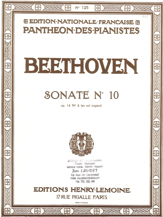 BEETHOVEN - SONATE N10 OP14/2 PIANO ED LEMOINE