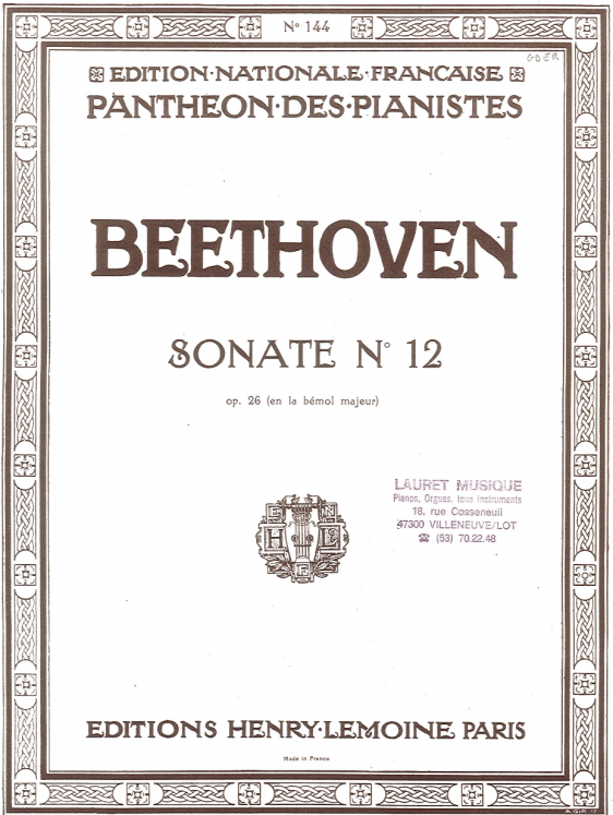 BEETHOVEN - SONATE N12 OP26 PIANO ED LEMOINE