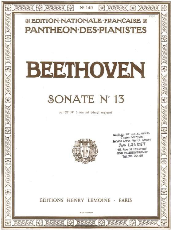 BEETHOVEN - SONATE N13 OP27/1 PIANO ED LEMOINE