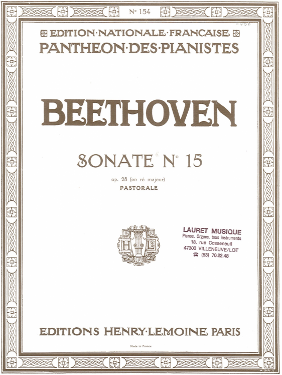 BEETHOVEN - SONATE N15 OP28 PIANO ED LEMOINE