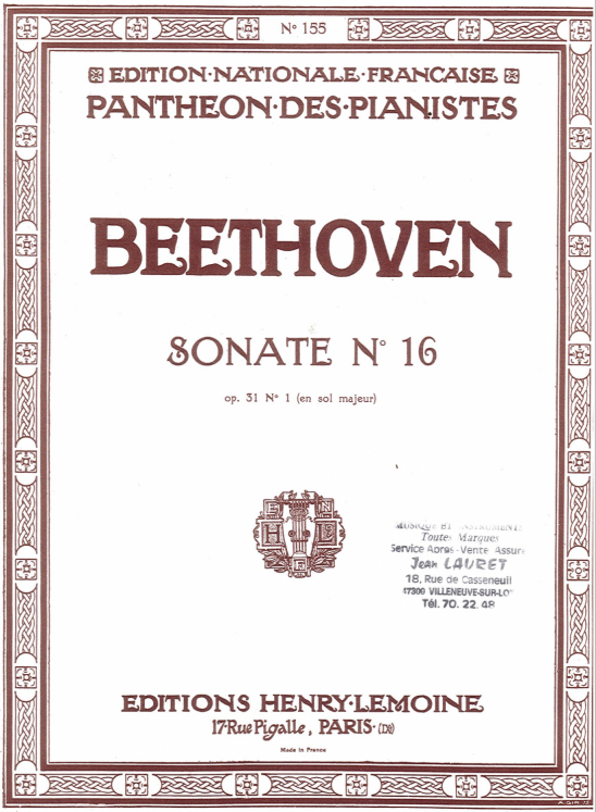 BEETHOVEN - SONATE N16 OP31/1 PIANO ED LEMOINE