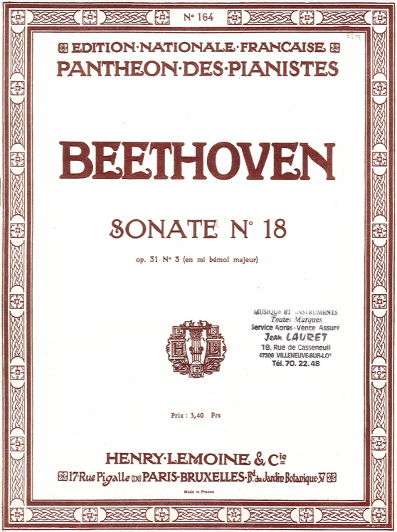 BEETHOVEN - SONATE N18 OP31/3 PIANO ED LEMOINE