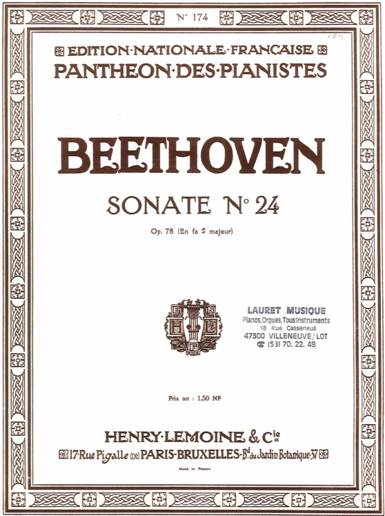 BEETHOVEN - SONATE N24 OP78 PIANO ED LEMOINE