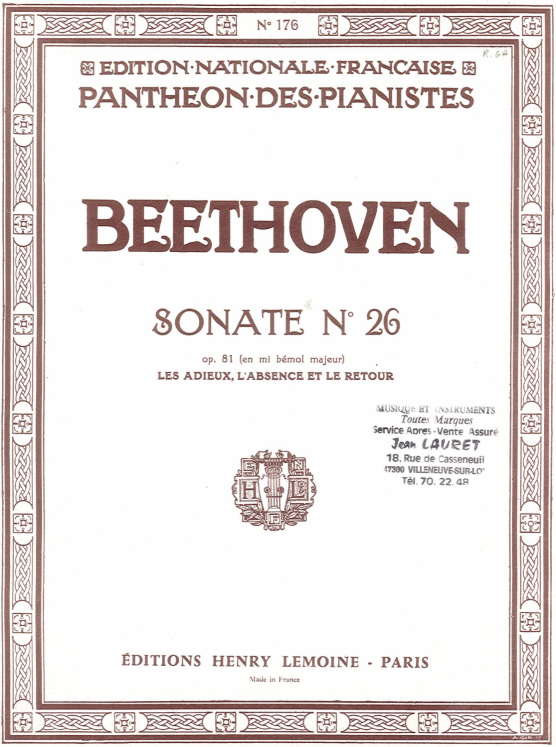 BEETHOVEN - SONATE N26 OP81 PIANO ED LEMOINE