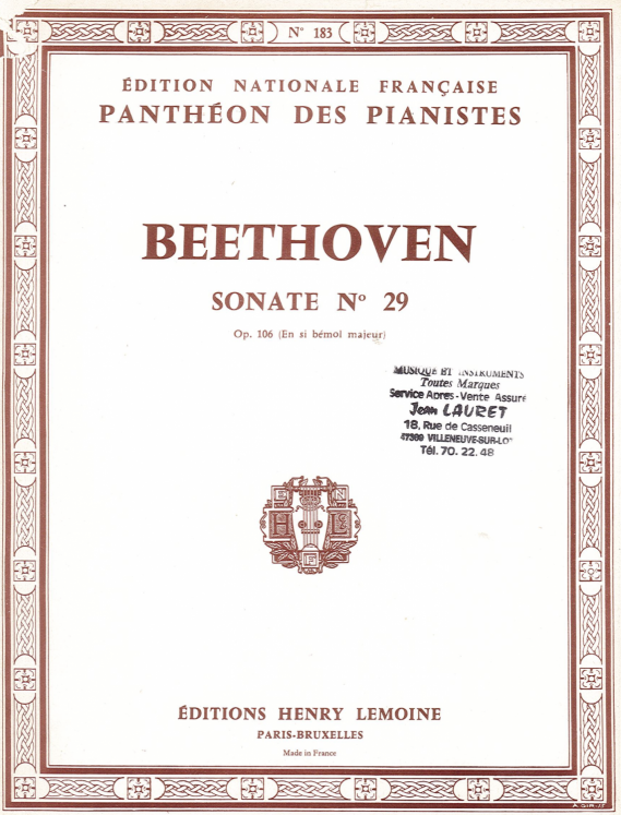 BEETHOVEN - SONATE N29 OP106 PIANO ED LEMOINE