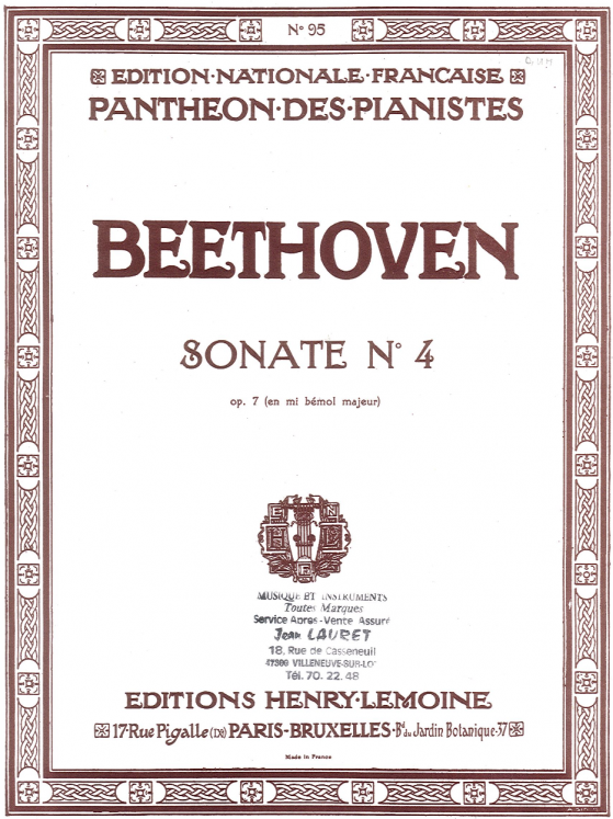 BEETHOVEN - SONATE N4 OP7/4 PIANO ED LEMOINE