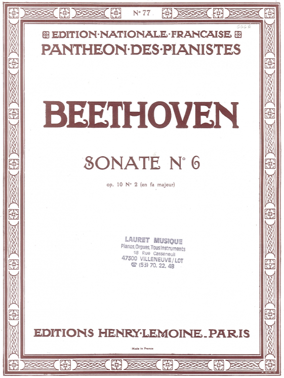 BEETHOVEN - SONATE N6 OP10/2 PIANO ED LEMOINE