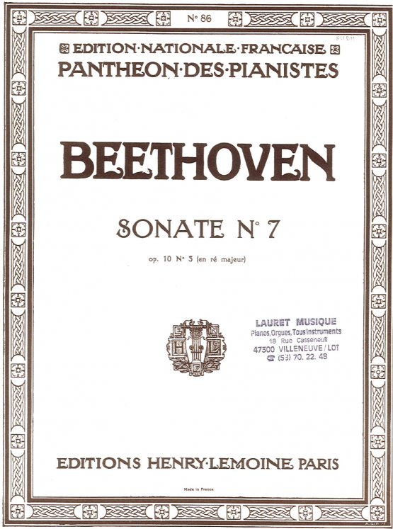 BEETHOVEN - SONATE N7 OP10/3 PIANO ED LEMOINE