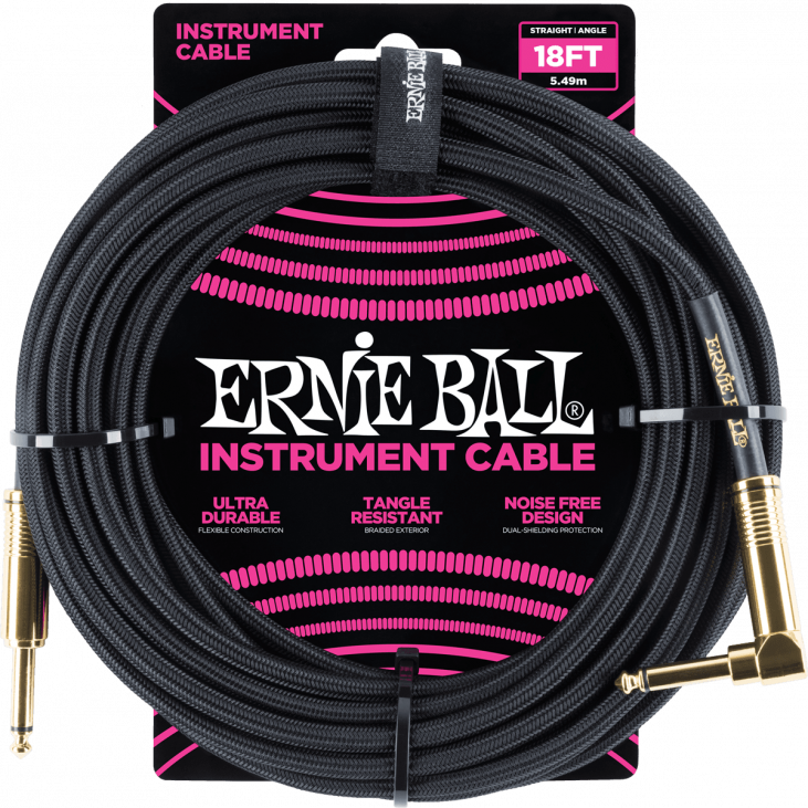 ERNIE BALL EB6086 - CABLE 5,5M JACK/JACK GAINE TISSEE NOIR