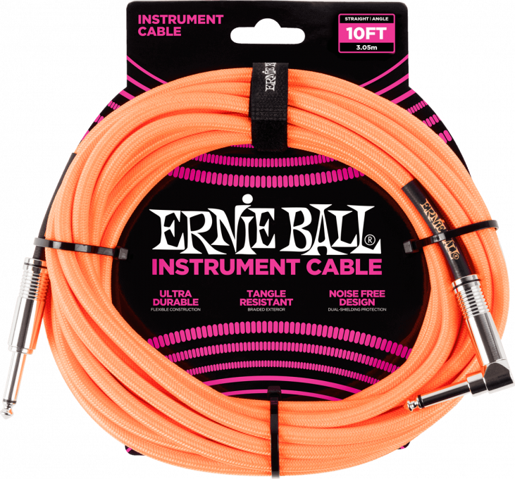 ERNIE BALL EB6079 CABLE 3M JACK/JACK ORANGE FLUO