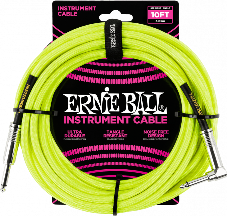 ERNIE BALL EB6080 - CABLE 3M JACK/JACK JAUNE FLUO