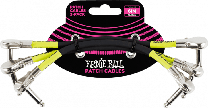 ERNIE BALL EEB6059 PACK 3 CABLES PATCH NOIRS 15 CM COUDES FINS