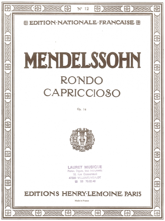 MENDELSSOHN - RONDO CAPRICCIOSO PIANO ED LEMOINE