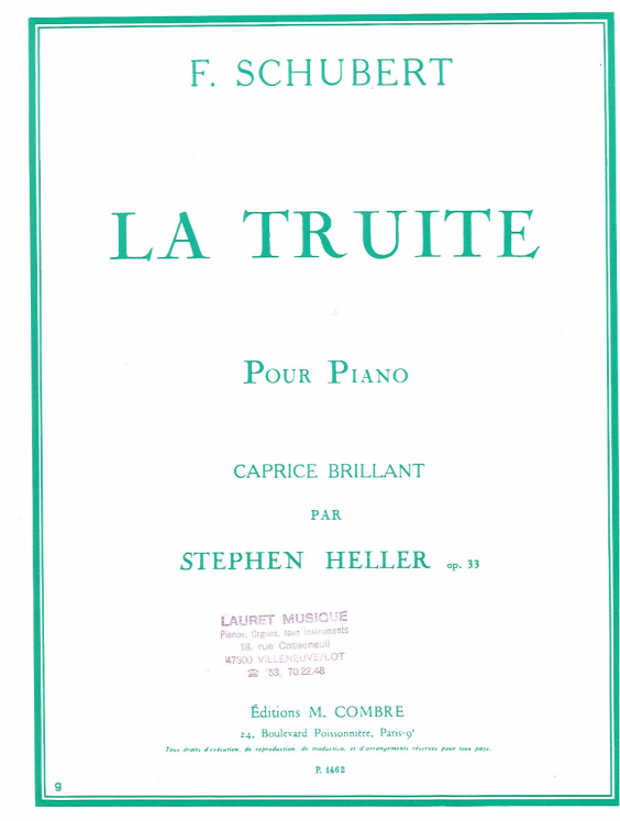 SCHUBERT - LA TRUITE POUR PIANO ED COMBRE